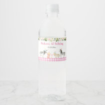 Pink Farm Animal Floral Birthday Water Bottle Label