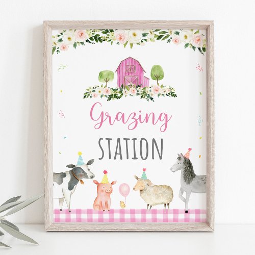 Pink Farm Animal Grazing Station Birthday Sign