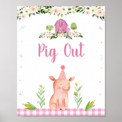 Pink Farm Animal Pig Out Birthday Food Sign