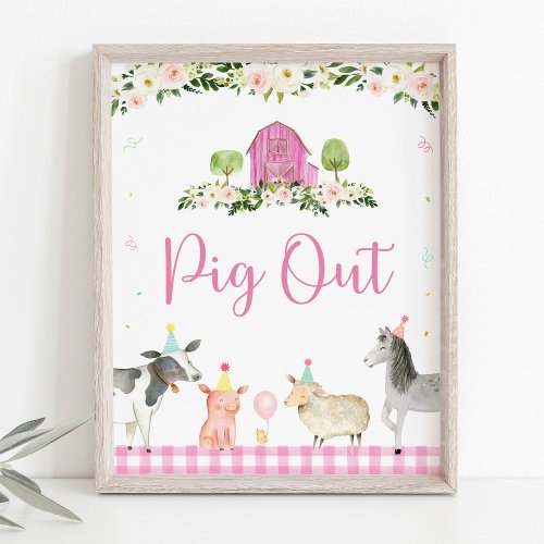 Pink Farm Animal Pig Out Birthday Sign