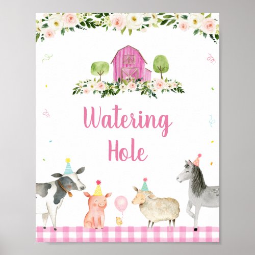 Pink Farm Animal Watering Hole Birthday Sign