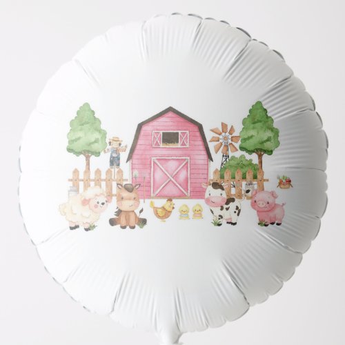 Pink Farm Animals Baby Shower  Balloon