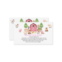 Pink Farm Animals Baby Shower  Enclosure Card