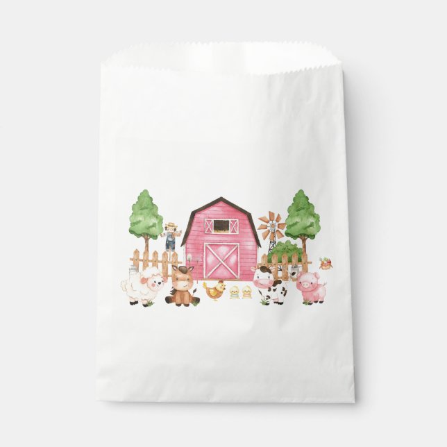 Pink Farm Animals Baby Shower  Favor Bag (Front)