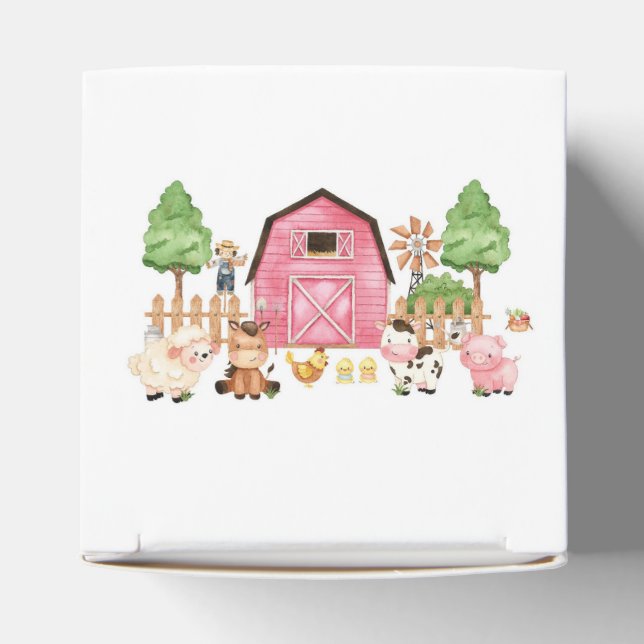 Pink Farm Animals Baby Shower Favor Boxes (Top)