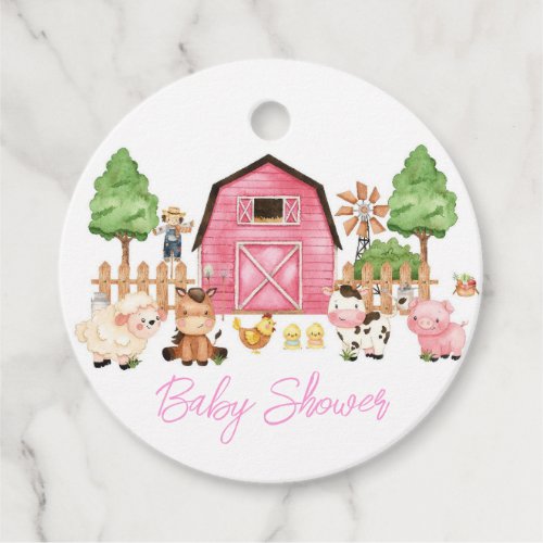 Pink Farm Animals Baby Shower  Favor Tags