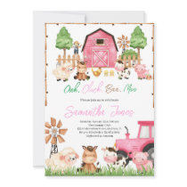 Pink Farm Animals Baby Shower Invitation