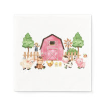 Pink Farm Animals Baby Shower Napkins