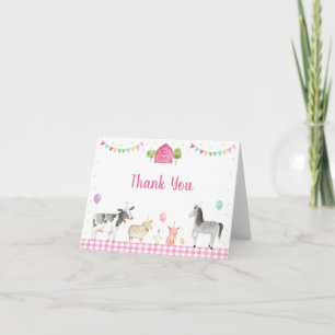 Pink Farm Animals Barnyard Birthday Thank You Card