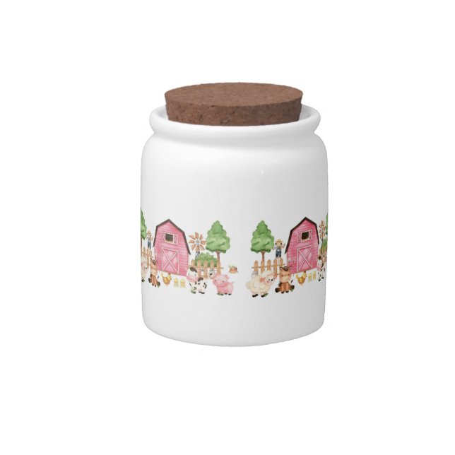 Pink Farm Animals Birthday Party Candy Jar (Front)