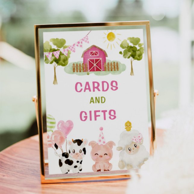 Pink Farm animals birthday party Cards and gifts Poster (Creator Uploaded)