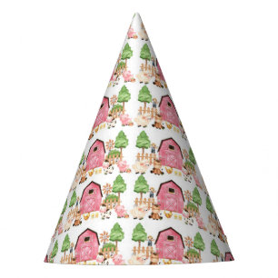 Pink Farm Animals Birthday Party Hat