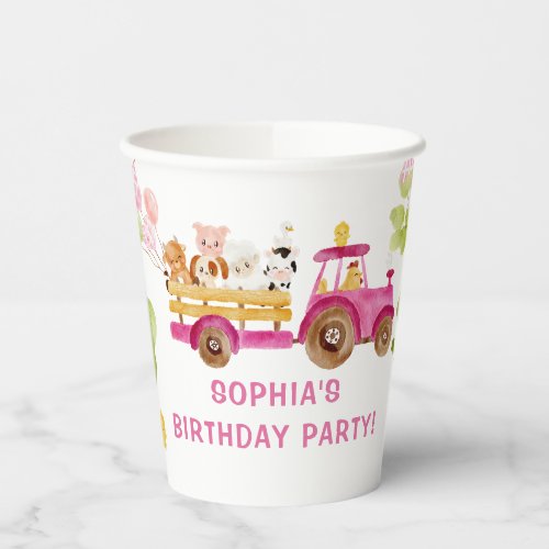 Pink Farm animals birthday party Paper cup