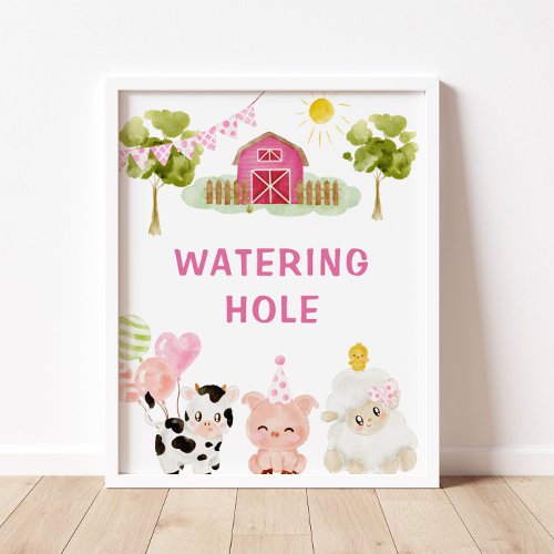 Pink Farm animals birthday party Watering hole Poster
