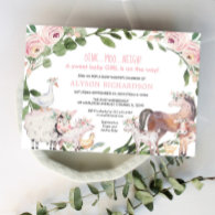 Pink Farm animals floral barnyard girl baby shower Invitation