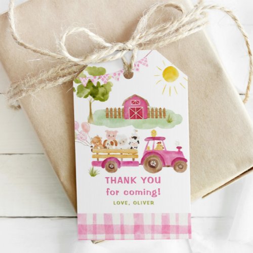 Pink Farm animals girls birthday party Gift Tags