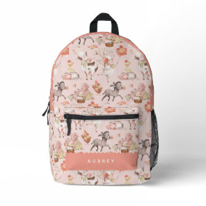 Pink Farm Animals Pattern Girl Printed Backpack