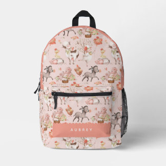 Pink Farm Animals Pattern Girl Printed Backpack