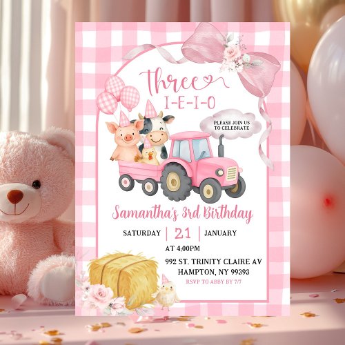 Pink Farm Animals Three-i-e-i-o Girl 3rd Birthday