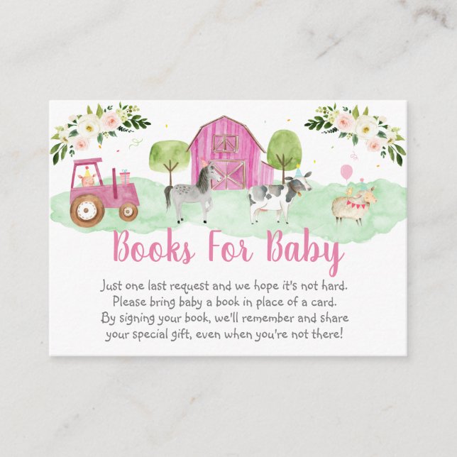Pink Farm Baby Shower Book Request Enclosure Card (Front)