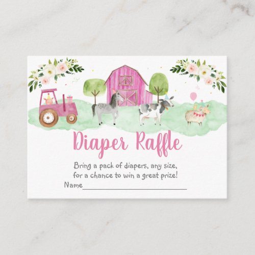 Pink Farm Baby Shower Diaper Raffle Cards