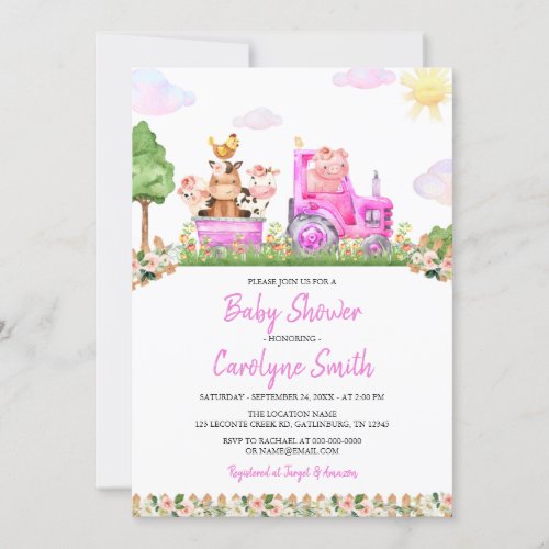 Pink Farm Baby Shower Invitation