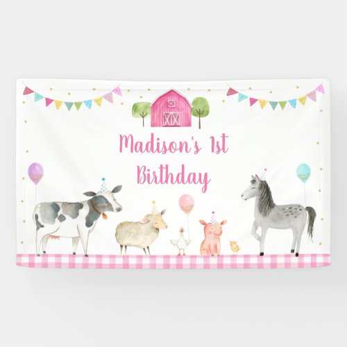 Pink Farm Barnyard Birthday Banner