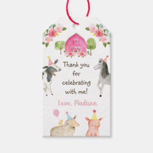 Pink Farm Barnyard Birthday Gift Tags