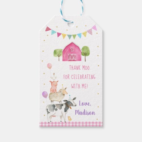 Pink Farm Barnyard Birthday Gift Tags