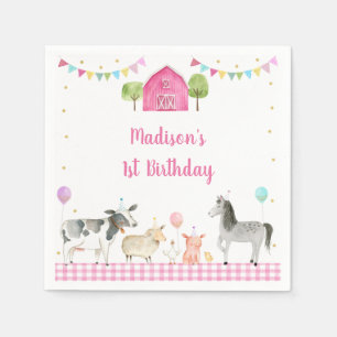 Pink Farm Barnyard Birthday Napkins