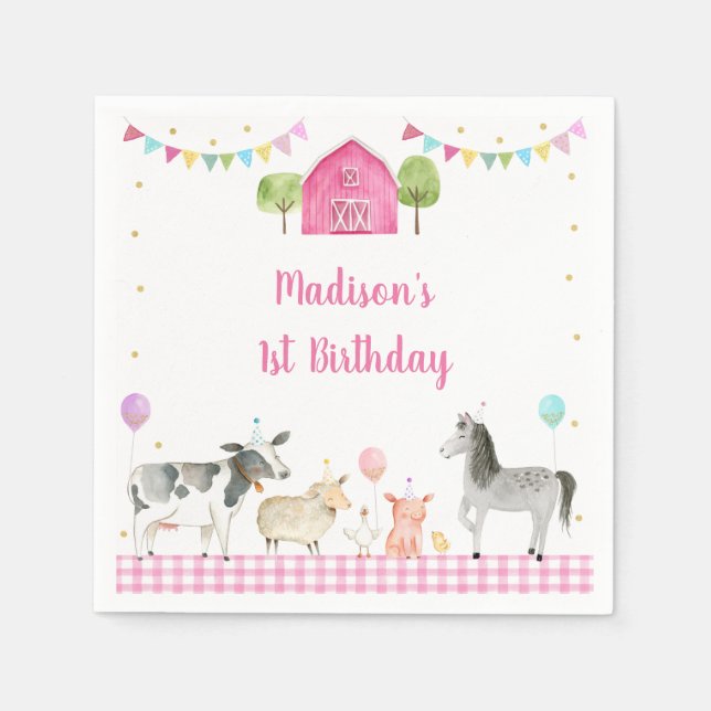 Pink Farm Barnyard Birthday Napkins (Front)