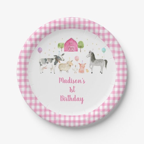 Pink Farm Barnyard Birthday Paper Plates