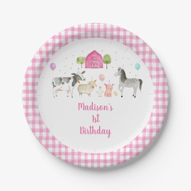 Pink Farm Barnyard Birthday Paper Plates (Front)