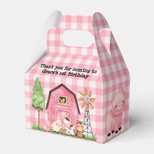 Pink Farm Barnyard Birthday Party Favor Box (Front Side)