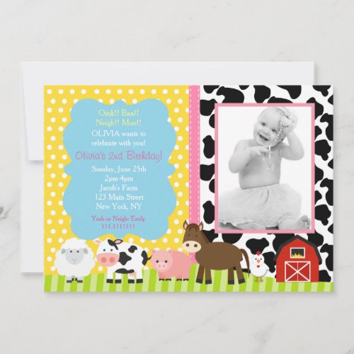 Pink Farm Barnyard Birthday Party Invitations