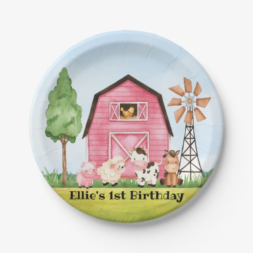 Pink Farm Barnyard Birthday Plates