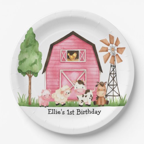 Pink Farm Barnyard Birthday Plates