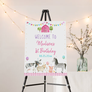 Pink Farm Barnyard Birthday Welcome  Foam Board