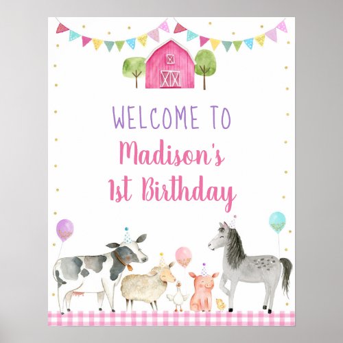 Pink Farm Barnyard Birthday Welcome Sign