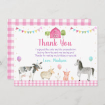 Pink Farm Barnyard Farm Animal Birthday Thank You Card