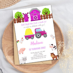 Pink Farm Birthday Invitations