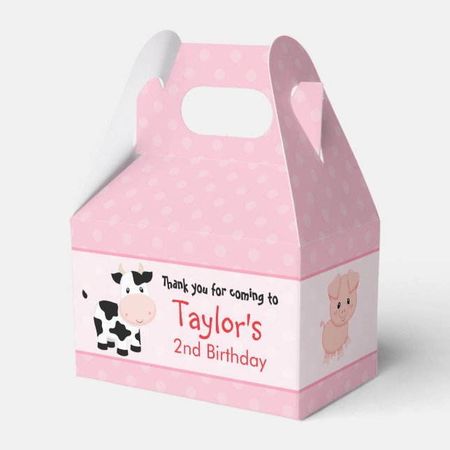 Pink Farm Birthday Party Favor Box (Girl) (Front Side)
