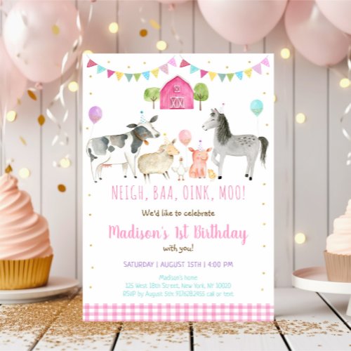 Pink Farm Birthday Party Invitation