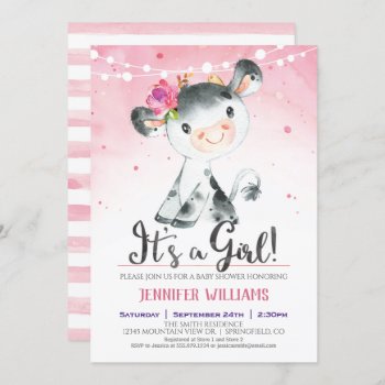Pink Farm Cow Baby Shower Girl Invitation by Card_Stop at Zazzle