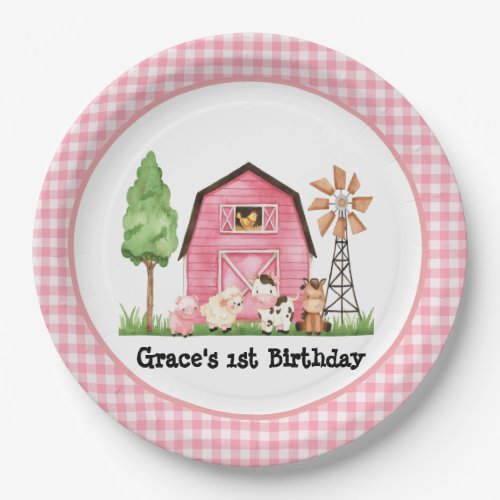 Pink Farm First Birthday Plates