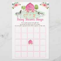 Pink Farm Floral Baby Shower Bingo Game