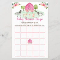 Pink Farm Floral Baby Shower Bingo Game