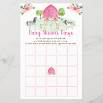 Pink Farm Floral Baby Shower Bingo Game