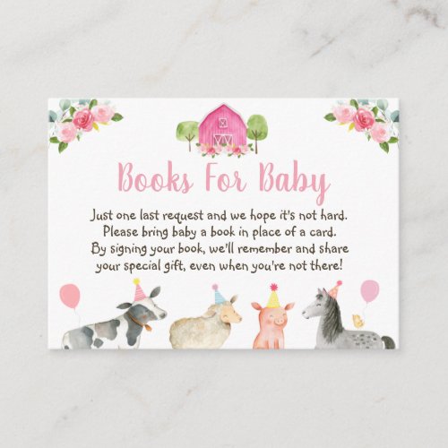 Pink Farm Floral Baby Shower Book Request Enclosure Card