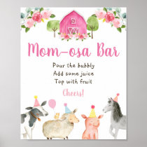 Pink Farm Floral Baby Shower Mom-osa Bar Poster
